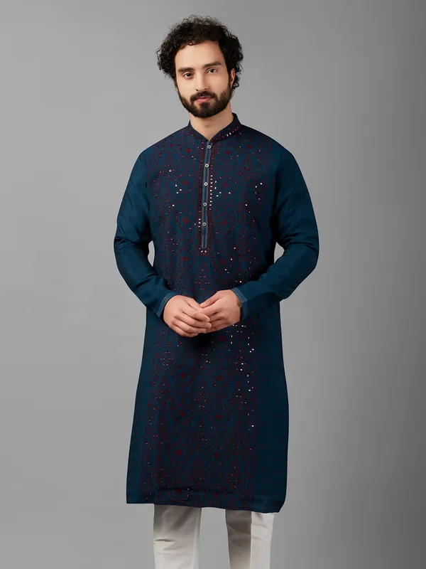 Stunning silk teal blue kurta suit