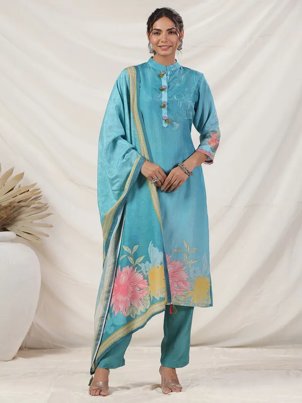 Stunning sky blue georgette kurti set