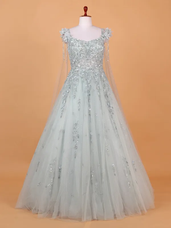 Stunning sky blue gown in soft net fabric