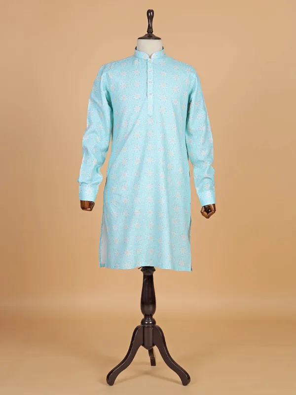 Stunning sky blue printed kurta suit