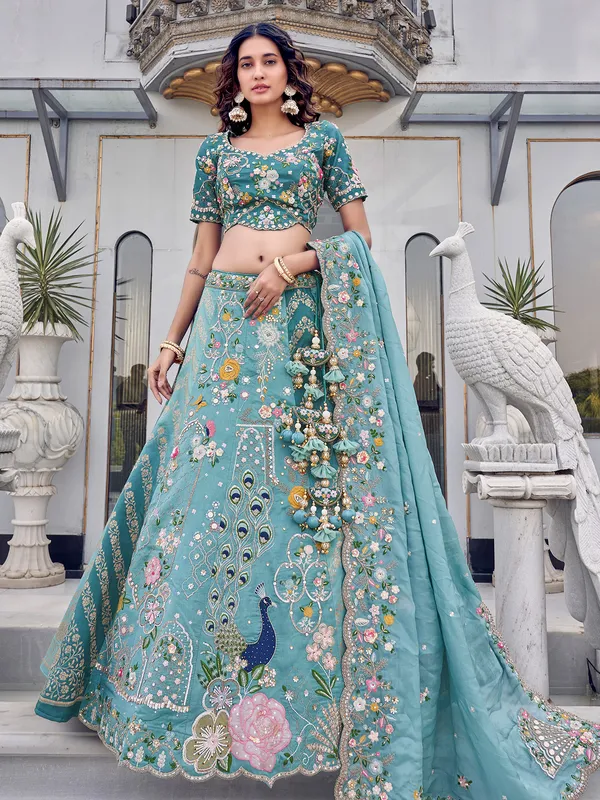 Stunning stone blue unstitched lehenga choli