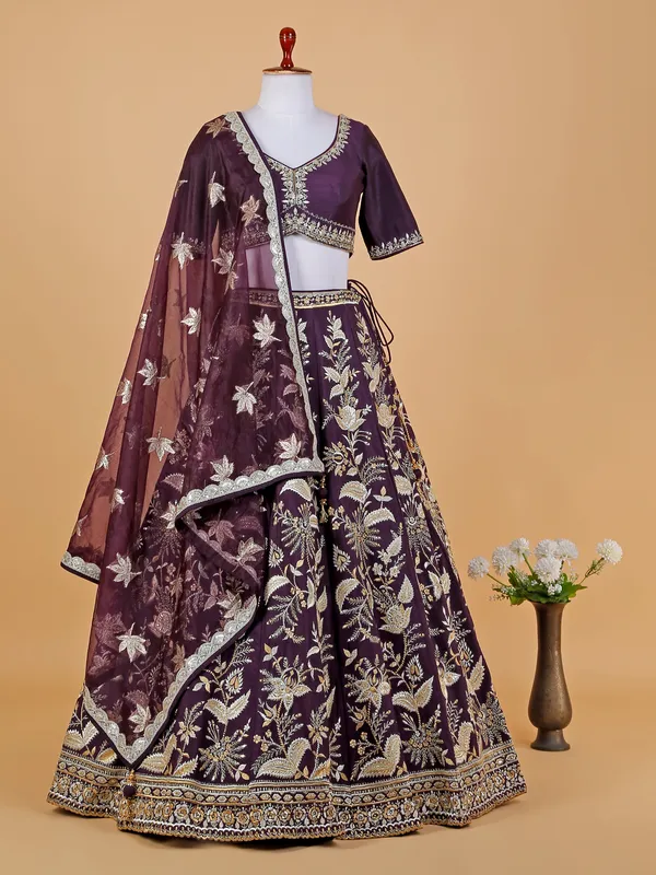 Stunning violet raw silk lehenga choli