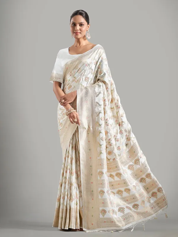 Stunning white banarasi silk saree