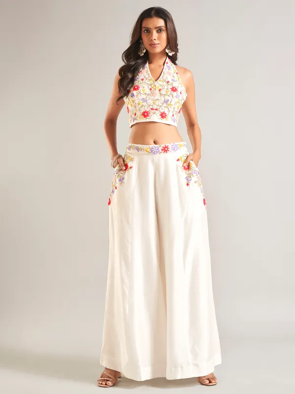 Stunning white georgette palazzo salwar suit