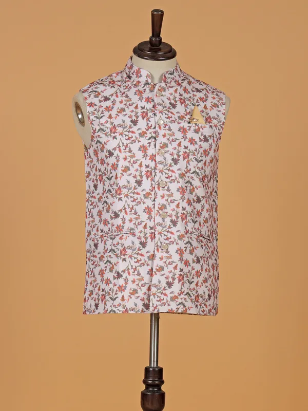 Stunning white printed terry rayon waistcoat