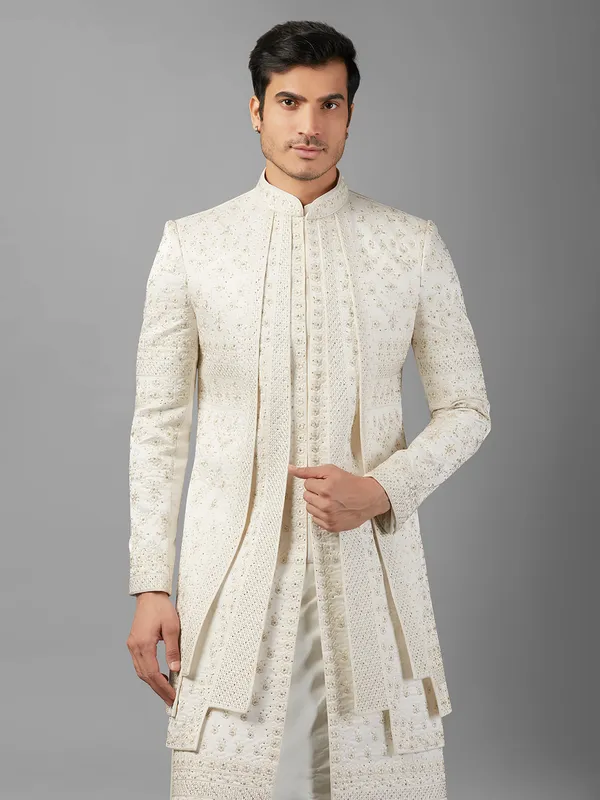 Stunning white silk indowestern