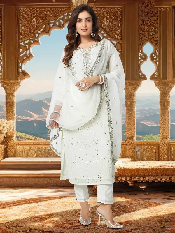 Stunning white silk salwar suit for festive