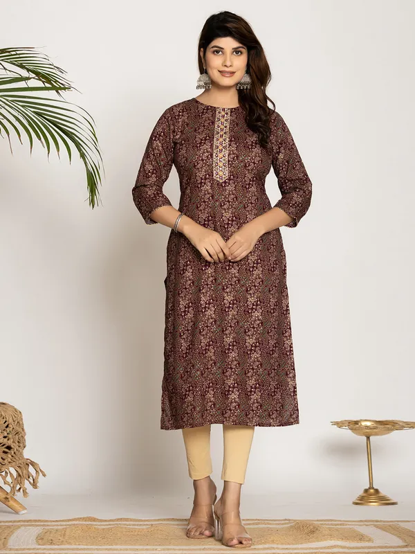 Stunning wine printed casual kurti in silk