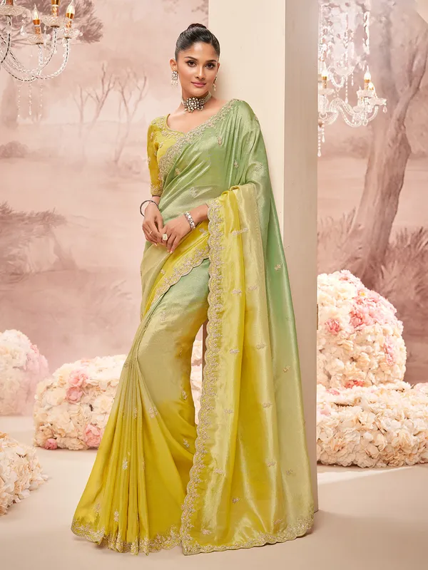 Stunning yellow and green shaded saree