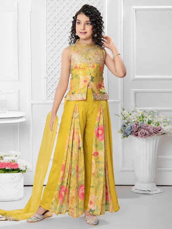 Stunning yellow georgette girls palazzo set