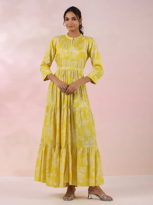 Stunning yellow printed cotton dress