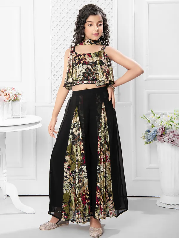 Stunnning black georgette crop top palazzo salwar suit