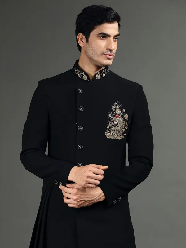 Stunnung black terry rayon indowestern