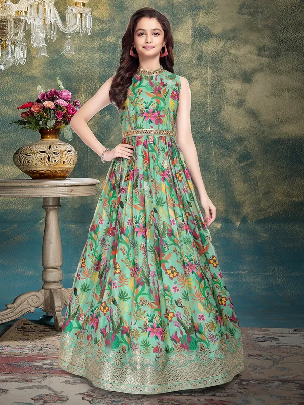 Stuuning green silk floral printed gown