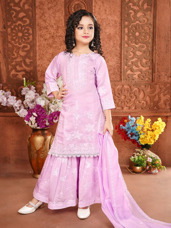 Stuuning lilac purple cotton sharar salwar suit