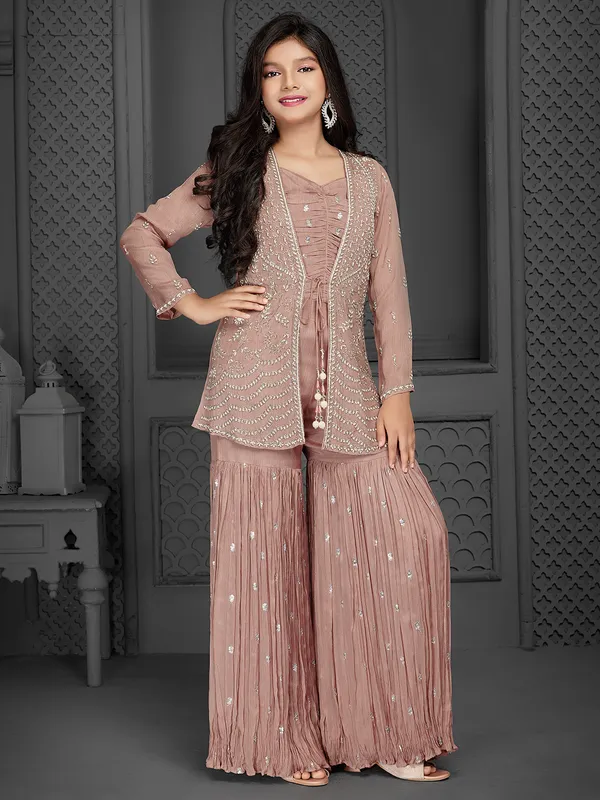 Stuuning peach silk sharara salwar suit