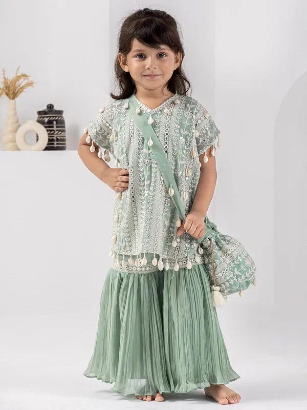 Stuuning pista green georgette sharara set