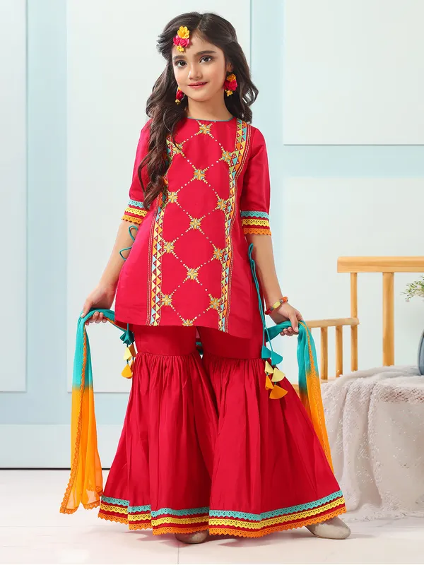 Stuuning red silk sharara set