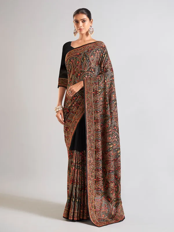 Stylish black georgette saree