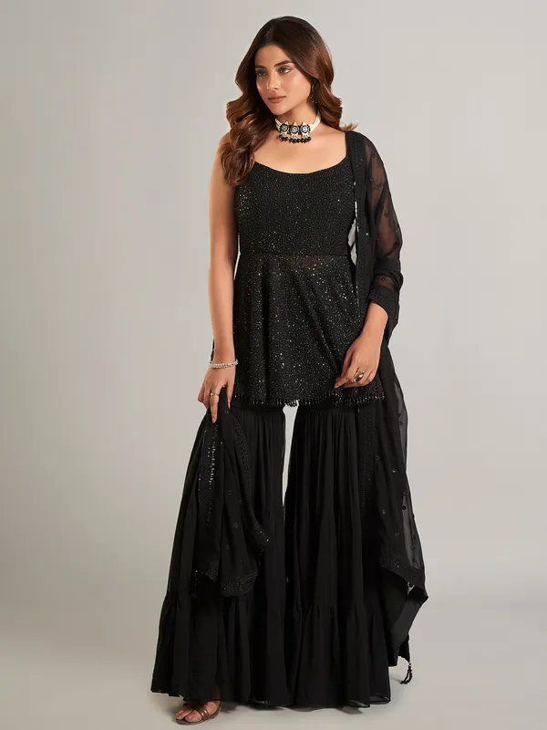Stylish black georgette sharara suit