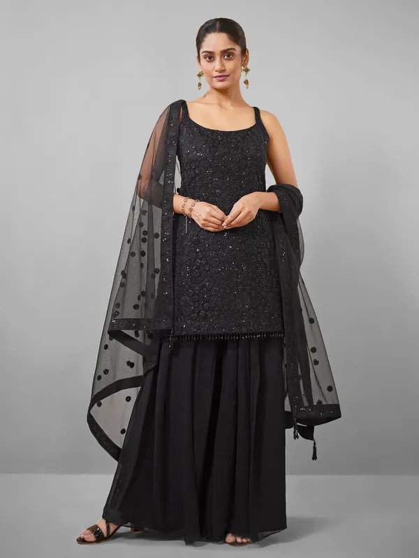 Stylish black net palazzo suit