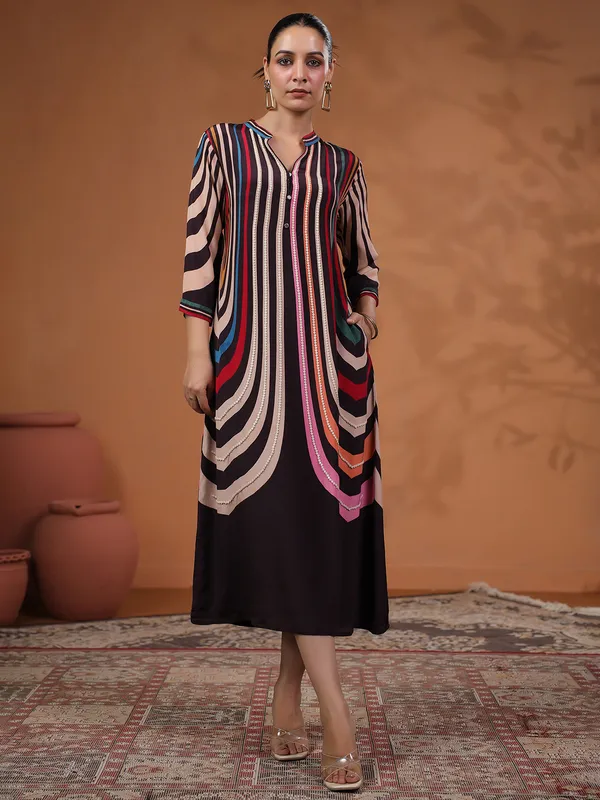 Stylish black printed cotton kurti