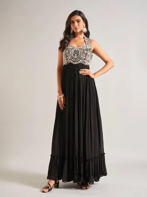 Stylish black silk anarkali salwar suit