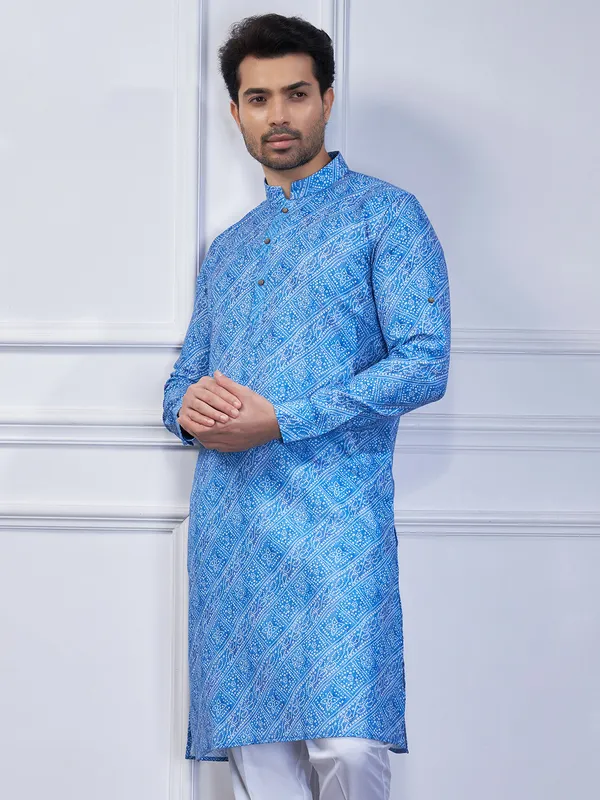 Stylish blue cotton printed kurta suit
