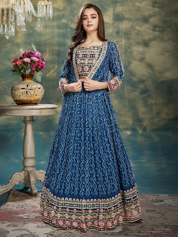 Stylish blue georgette lehenga choli with jacket