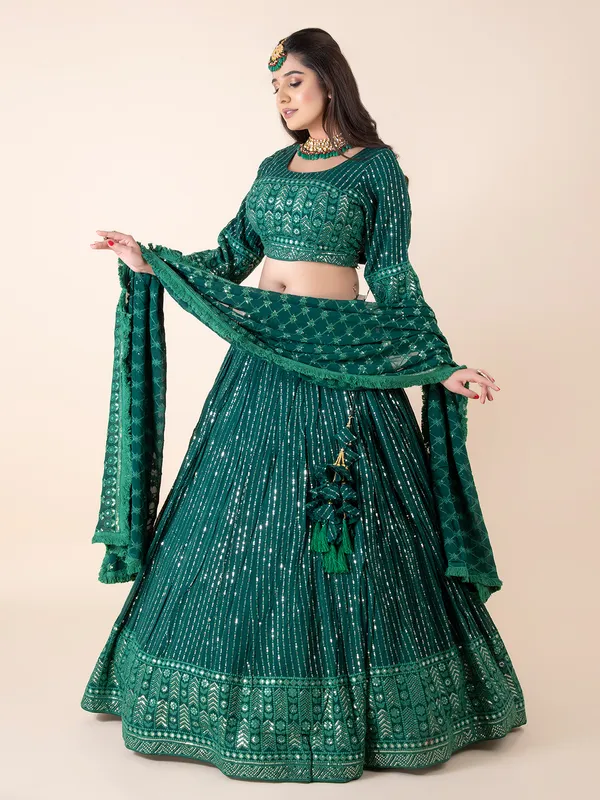 Stylish bottle green lehenga choli in georgette