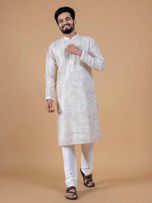 Stylish cream cotton kurta suit