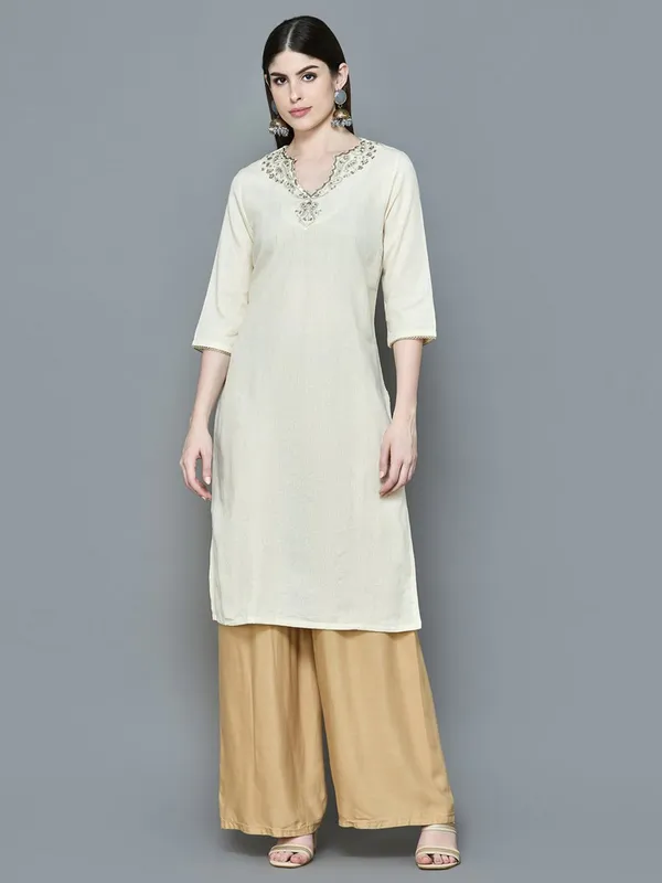 Stylish cream cotton kurti for casual