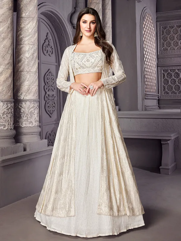 Stylish cream lehenga choli in georgette