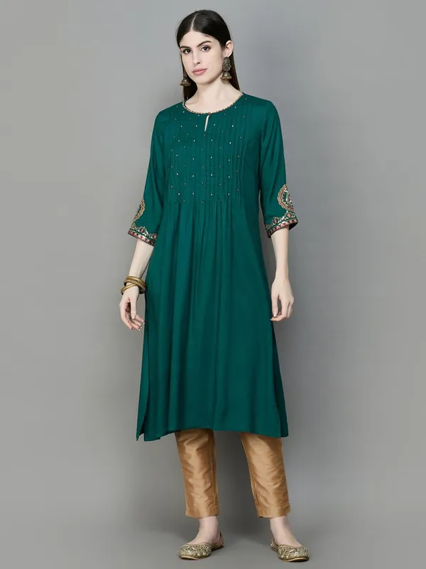 Stylish dark green cotton kurti