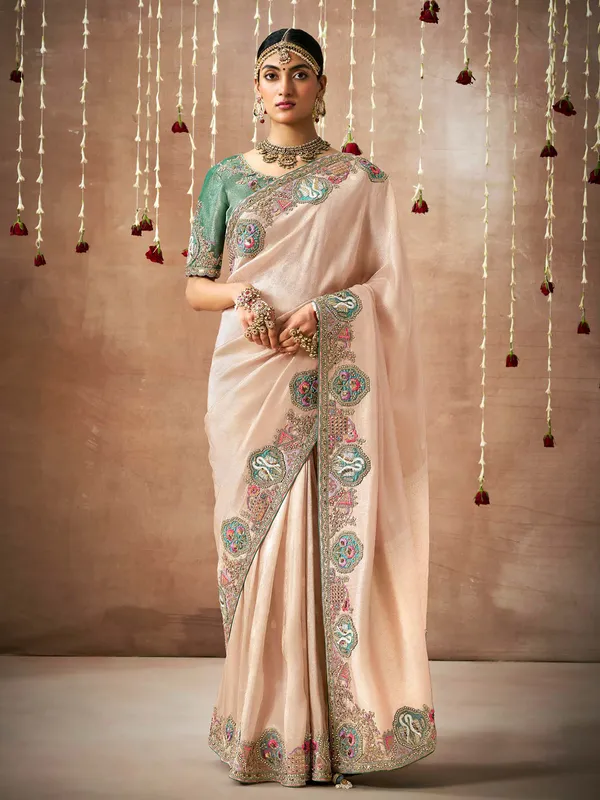 Stylish dola silk peach saree