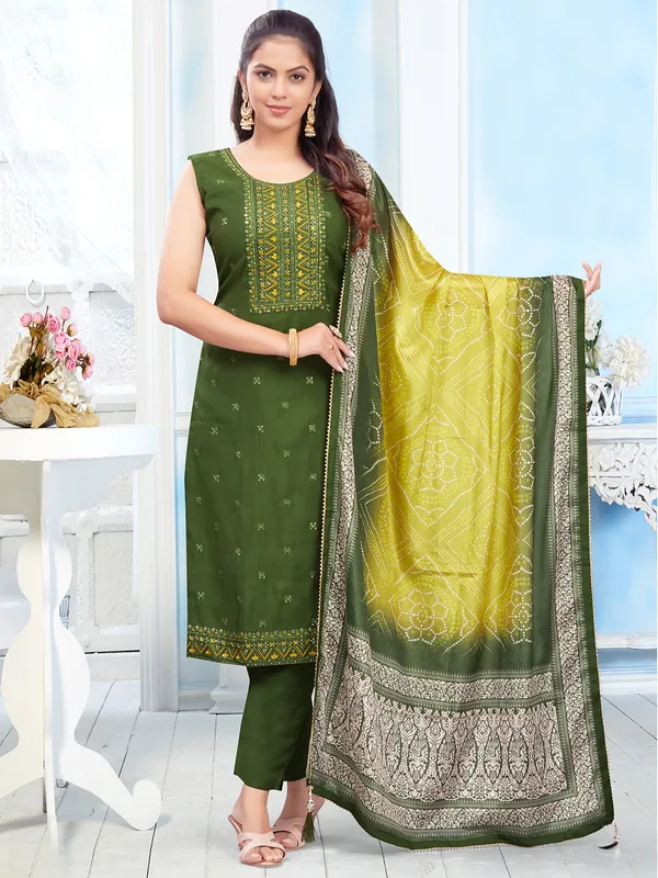 Stylish green salwar suit with dupatta