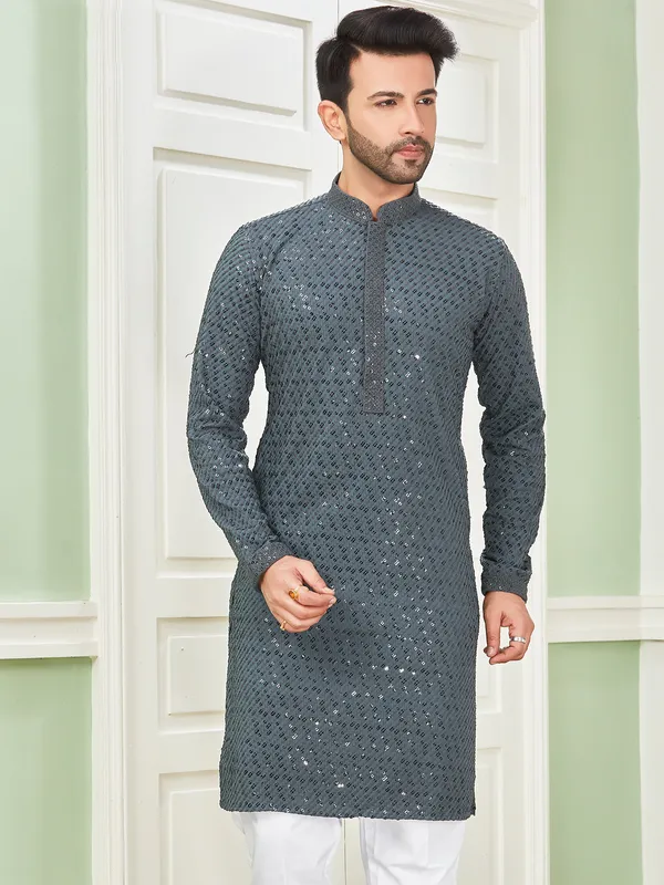 Stylish grey cotton kurta