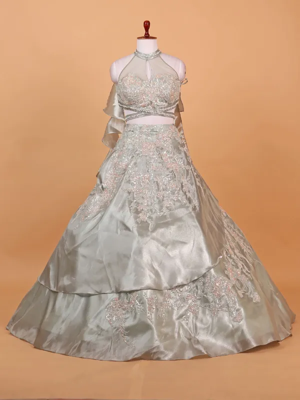 Stylish grey lehenga choli in silk for wedding