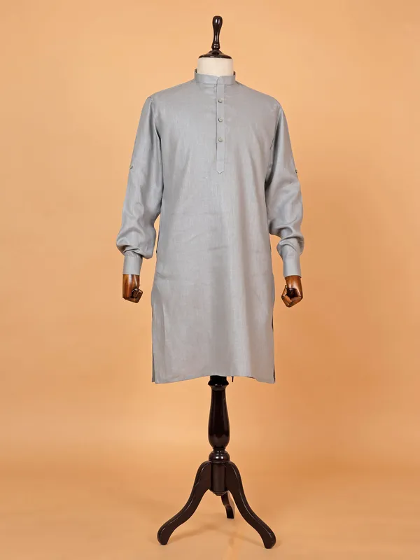 Stylish grey plain cotton kurta set