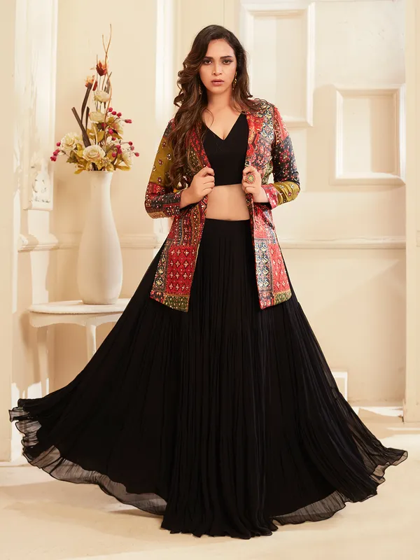 Stylish jacket style black lehenga choli