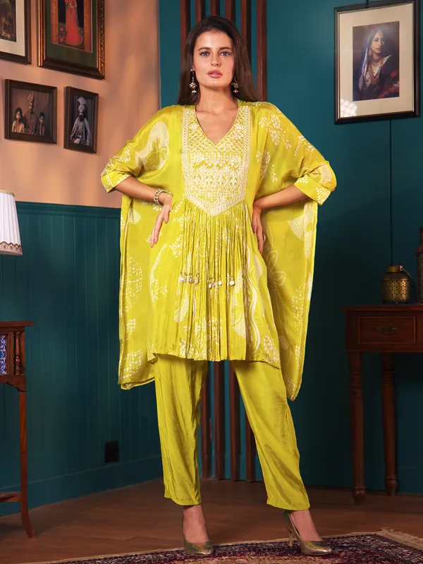 Stylish lemon yellow silk co ord set