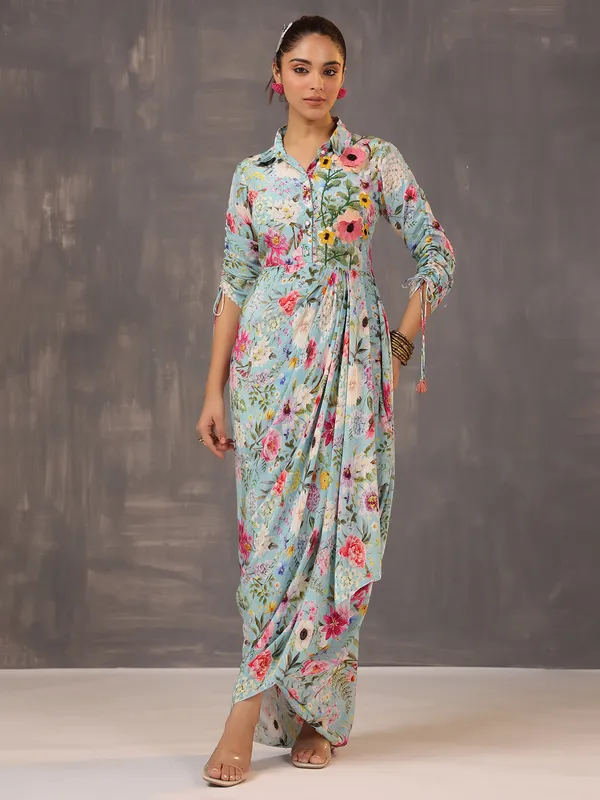 Stylish light aqua designer suit