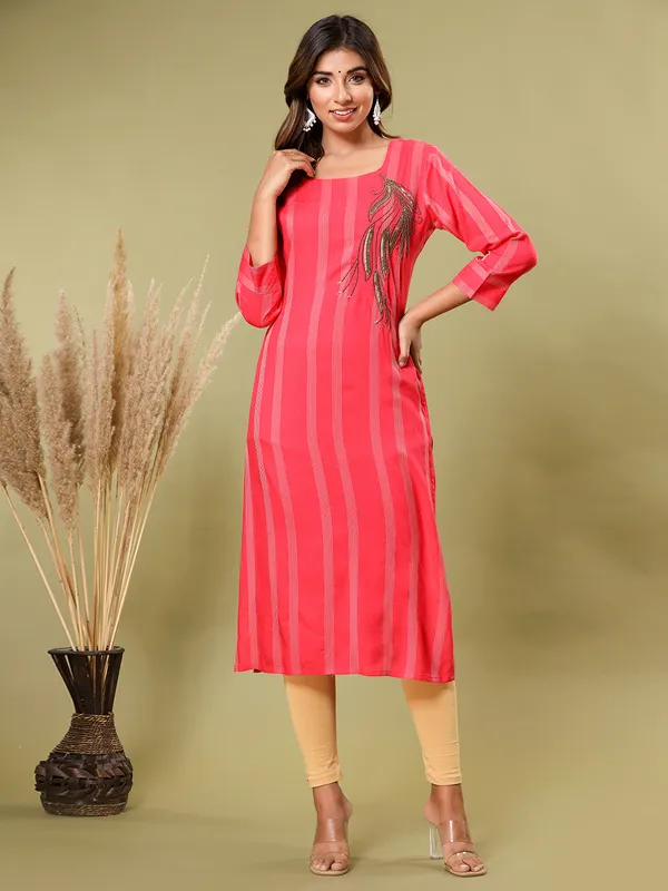 Stylish magenta silk printed kurti