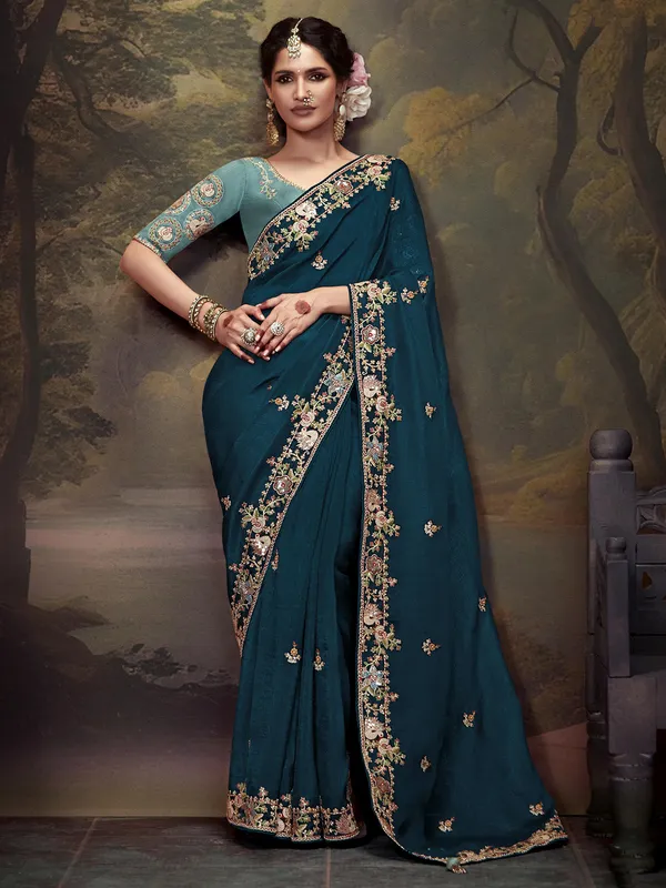 Stylish mint blue crepe silk saree