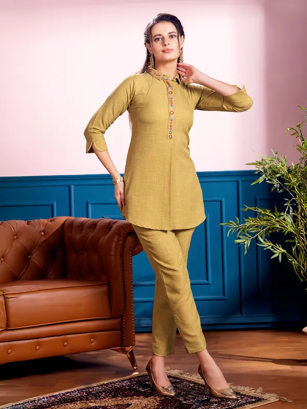 Stylish mustard yellow cotton co ord set