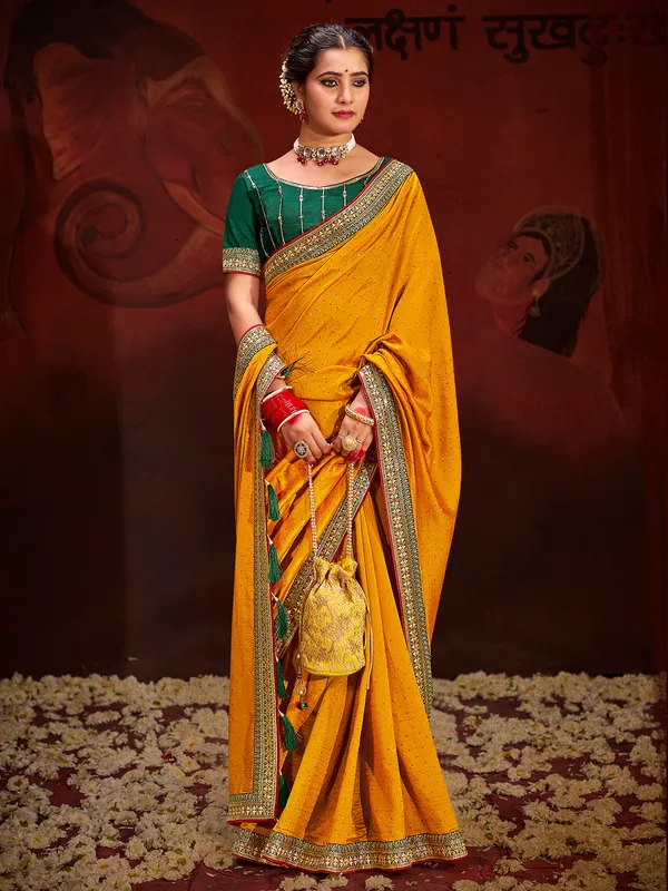 Stylish mustard yellow silk saree