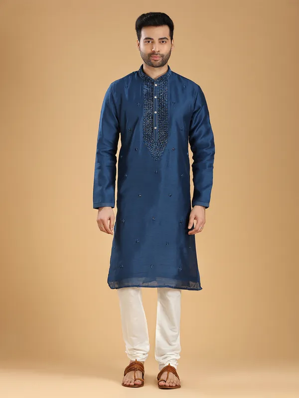 Stylish navy silk  Men Kurta pajama