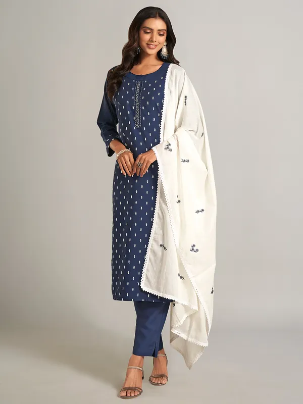 Stylish navy silk salwar suit for festive