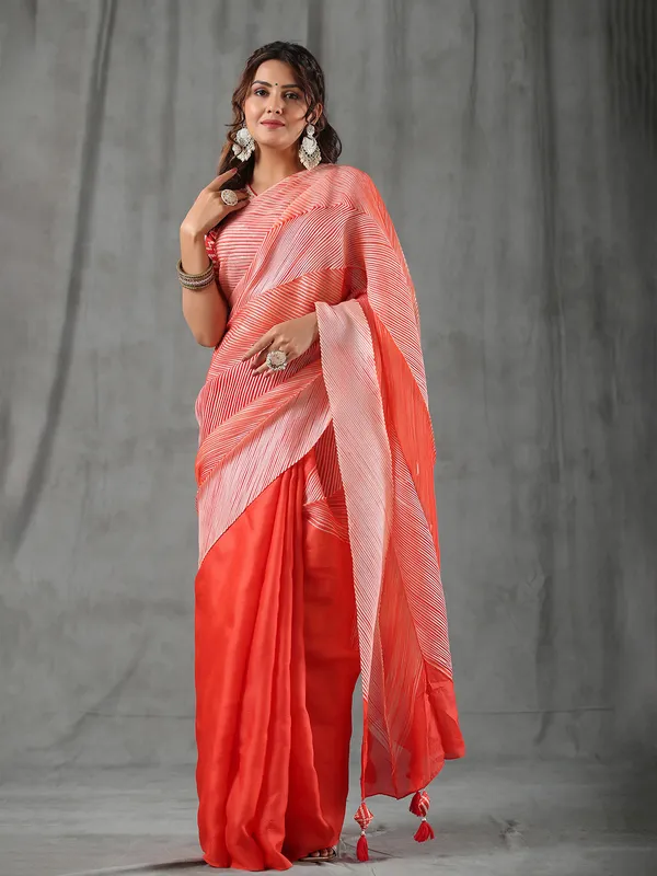 Stylish orange half n half saree