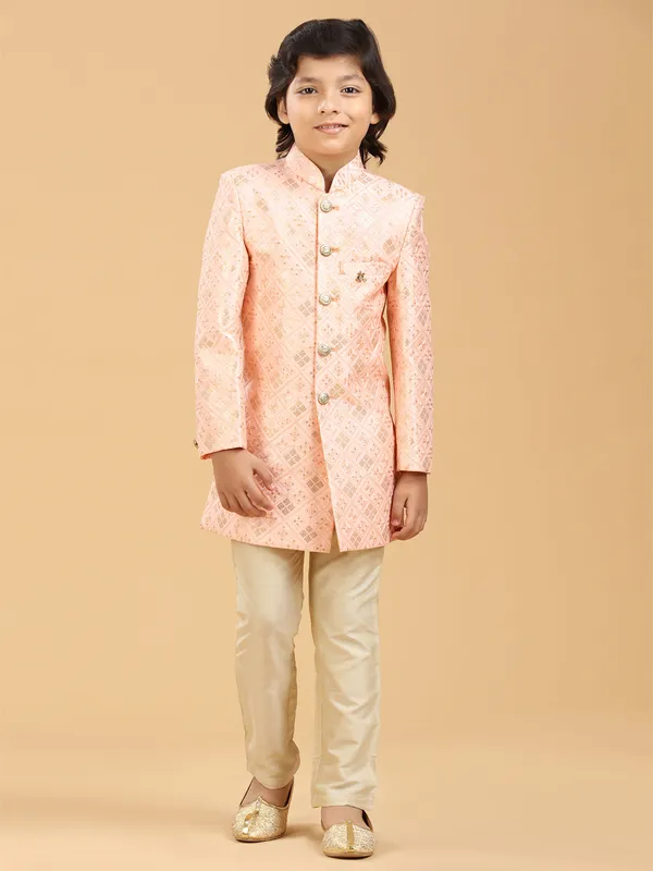 Stylish peach silk indowestern